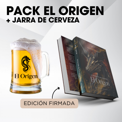 Pack El Origen con libro firmado y jarra de cerveza personalizada del Gremio de los Dragones