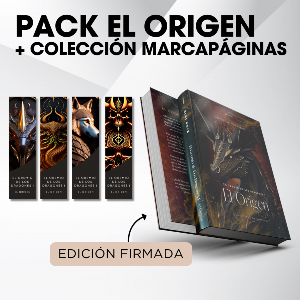 Pack El Origen con colección de marcapáginas ilustrados y libro firmado